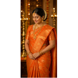 Kanchipuram Silk Saree — Mango Orange