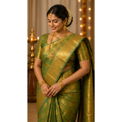 Kanchipuram Silk Saree — Parrot Green