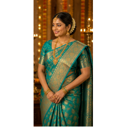 Kanchipuram Silk Saree — Sea Green