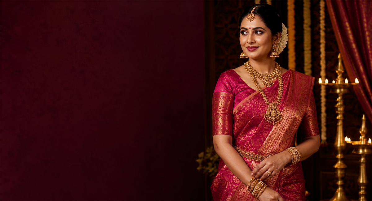 Bride wearing a festive silk saree